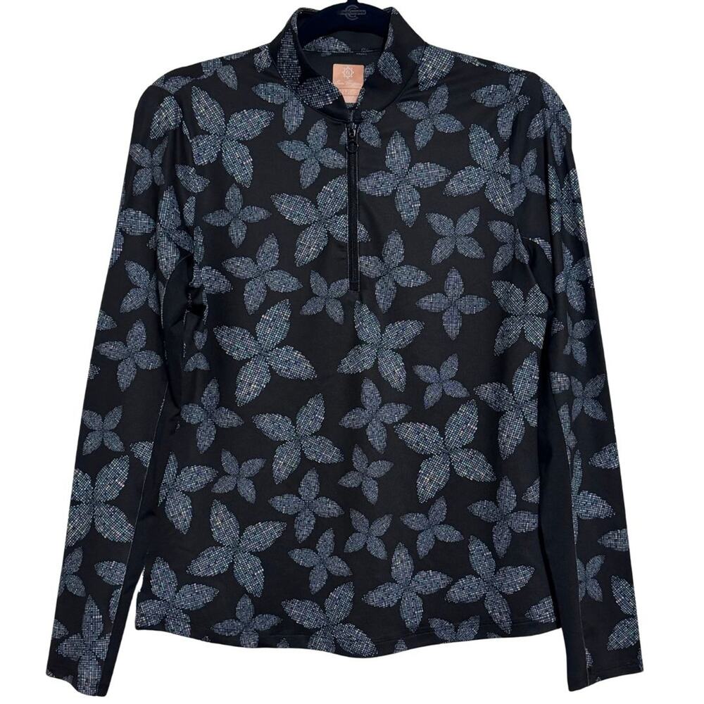 BEN HOGAN Long Sleeve Pixel Floral Sun Performance Knit Golf Top NWOT Small